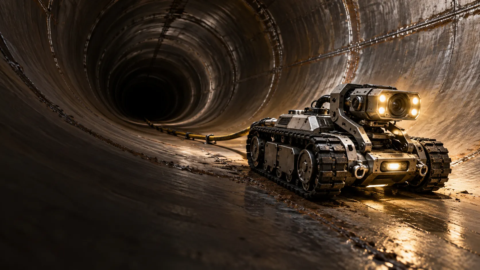 Concept inspection robot inside a dry hydropower penstock.